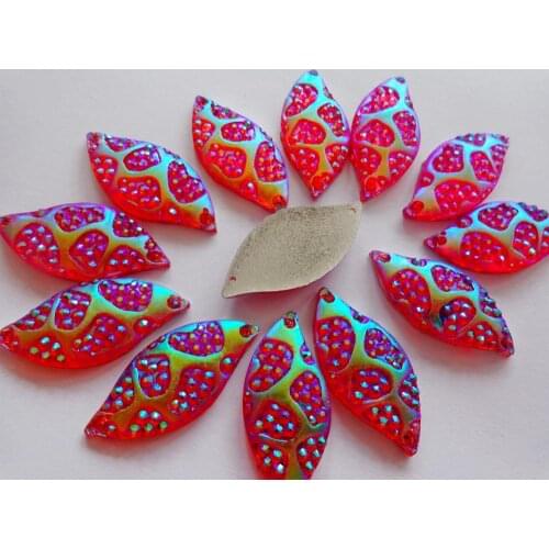 50pcs 15*30mm Red AB colour beads Sew On rhinestones big resin stones water drop shape crystal flatback strass diamond