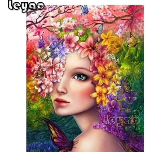 5D Diamond Painting Full Square Pretty Girl with Flowers on her Head Rhinestones Picture Diamond Embroidery Sale Diamond Mosaic