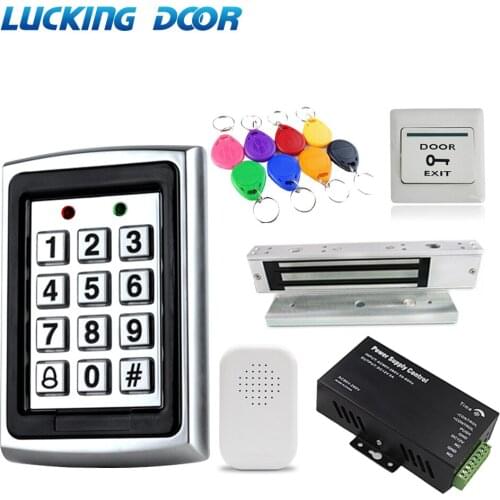 Standalone Metal Keypad Electronic Lock Power Supply DC12V Door Exit with 125KHz ID Keyfobs Full RFID Access Control System Kit