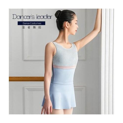 Ballet Leotard For Women Lace Dance Dress Adult Ballet Practice Dress Simple Round Neck Hit Color Gym Suit Swimsuit