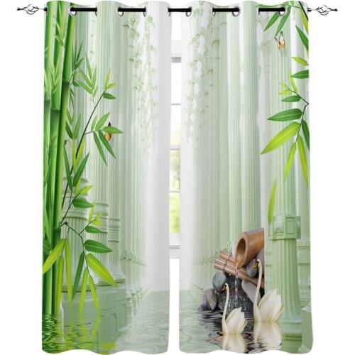 Bamboo Forest Stone Window Curtains for Living Room Bedroom Kitchen Window Treatments Home Decor Cortinas
