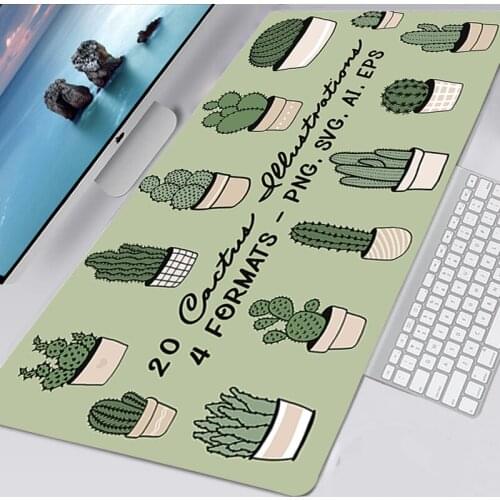 Large Mousepad Cartoon Art Summer Cactus Gaming Accessories Non-slip Mouse Pad Alfombrilla Raton Mausepad Tapis De Souris 30X90