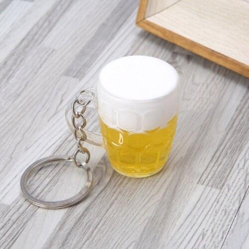 Women Men Artificial Resin Beer Cup Pendant Keychain Simulation Beer Mug Keyring Bag Backpack Charms Fashion Car Key Ring Gift