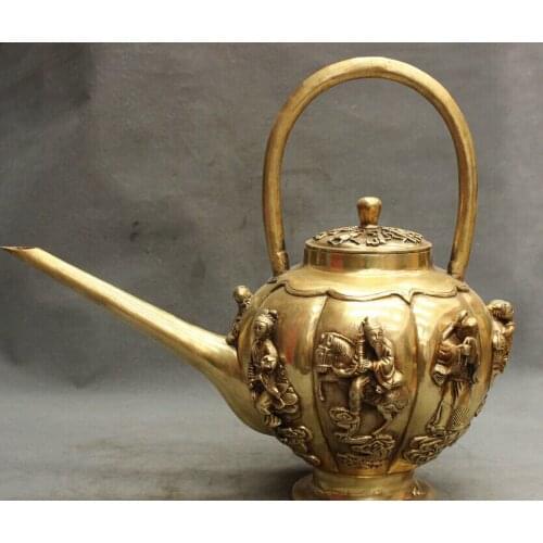 Fast shipping USPS to USA S1525 18" Folk Chinese Brass 8 God Immortal Statue Auspicious Symbol Wine Pot Teapot