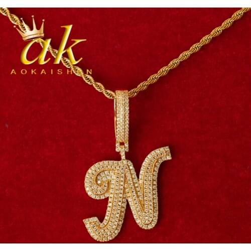 Initial Cursive Pendant Letter Jewelry Hip Hop Neckalce
