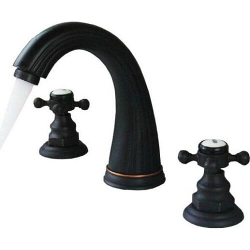 Oil Rubbed Bronze Dual Cross Handles Deck Mounted Bathroom Vessel Sink Basin Faucet Mixer Taps anf282
