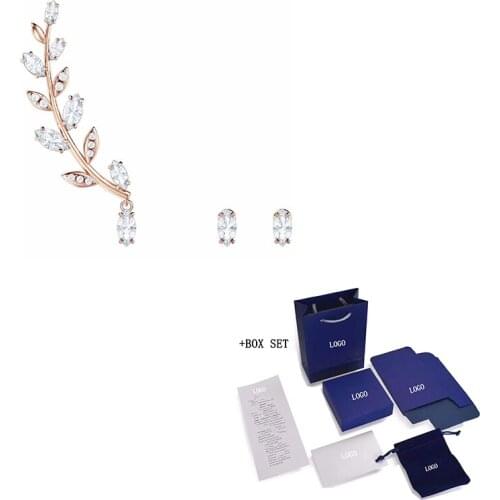 SWA Fashion Classic New MAYFLY Ladies Pierced Earrings Rose Gold Leaf Elegant Crystal Ladies Charm Luxury Romantic Jewelry