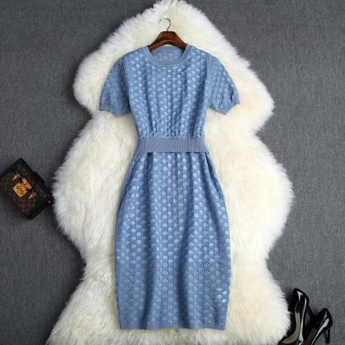 2019 new summer Short sleeve Hollow knitting dresses Casual girl Sexy Pencil Party dress Women Clothing Early autumn Slim Dress