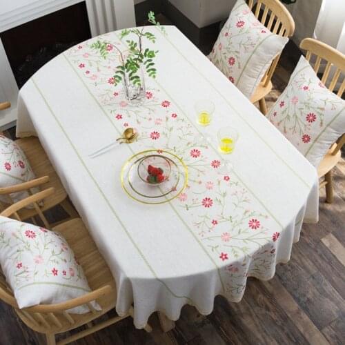 Pastoral Oval Table Cloth for Wedding Party Hotel Table Covers Cotton Linen Tablecloth Floral Embroidery Table Cover Decor