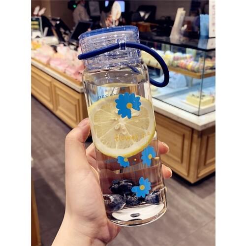 Simple And Fresh Glass Sen Tie Scale Girl Heart Portable Water Bottle Cute Little Daisy Korean Water Bottle