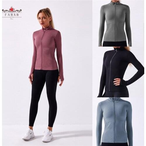 Long Sleeve Shirts Coats Yoga Shirts for Women Standing-collar Zipper Outwear Fitness Gym Stretchy Quick Dry Female Sportswear
