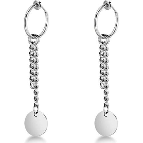 Titanium Steel No Ear Hole Tassel Hoop Earrings Chain Tie A Knot Design Earrings for Women Stylish Girls Friends Jewelry Gift