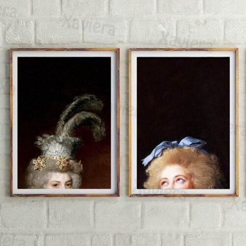 Nordic Retro Canvas Painting Woman Portrait Wall Art Poster Palace Lady Head Prints and Pictures Home Decoration Frameless Mural