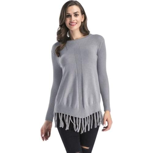 Autumn/winter 2020 new round neck hem fringe fashion thickened medium long sweater knitwear women
