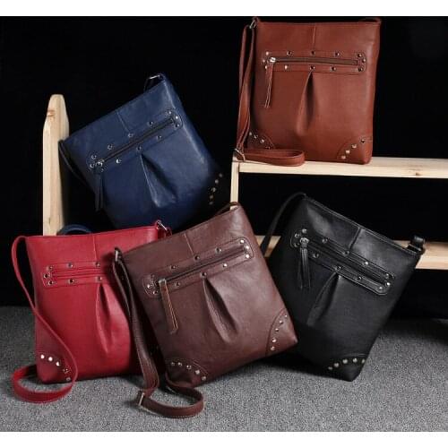 Vintage Casual Rivet PU Leather Handbags Hotsale Ladies Purse Famous Clutch Women Small Crossbody Shoulder Messenger School Bags