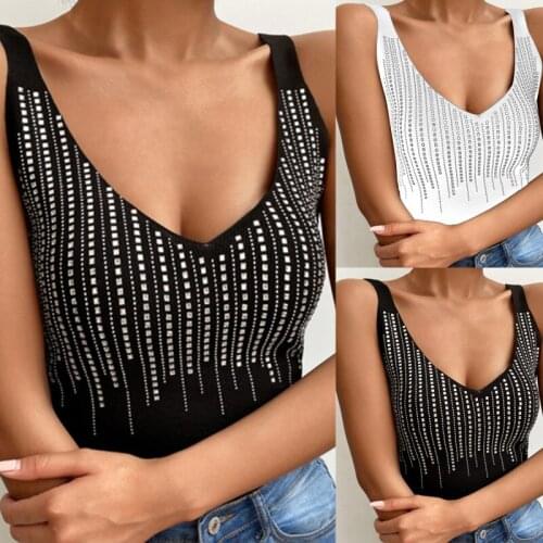 Women Sexy Basic T Shirt V Neck Summer Top Sleeveless Off Shoulder Ribbed Black Tank Top Casual Vest Camisole Tees New