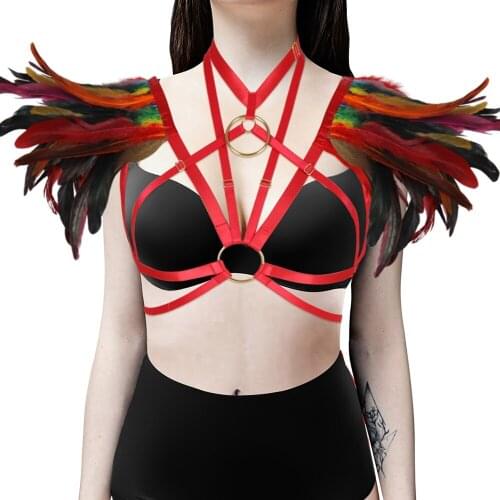 Womens Underwear Womens Underwear Rave Wear Feather Garters Belt Body Harness Bra Harajuku Sexy Lingerie Bdsm Goth Stockings