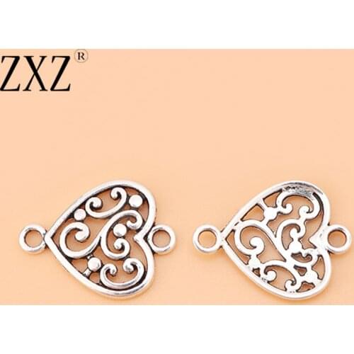 ZXZ 20pcs Tibetan Silver Heart Spiral Connector Charms for Bracelet Jewelry Making Findings 19x15mm