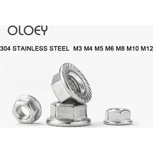 100/50/20/5pcs High Quality M3 M4 M5 M6 M8 M10 M12 Stainless Steel Serrated Flange Hex Nuts DIN 6923