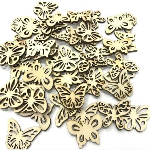 200PCS Butterfly Wooden Chips for Scrapbooking Wood DIY Crafts Festival Party Home Crafts Handmade Accessories Decor 33MM