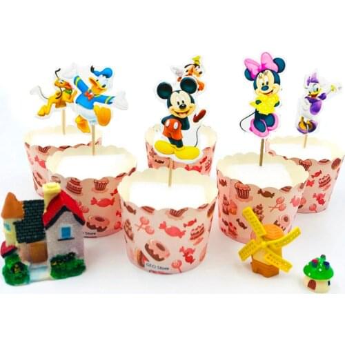24pcs Mickey Mouse Card Toppers Cake Decoration Dessert Inserted Card Cupcake Inserts Card Birthday Kids Party Supplies