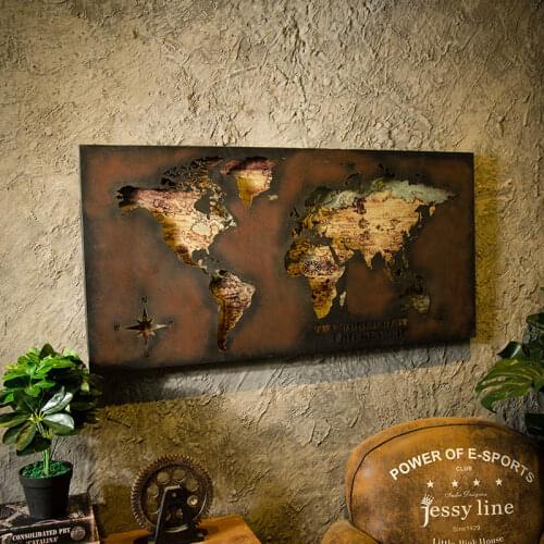 3D World Map Painting Board Bar Restaurant Wall Pendant Personality LOFT Industrial Wind Living Room Bedroom Wall Decorations
