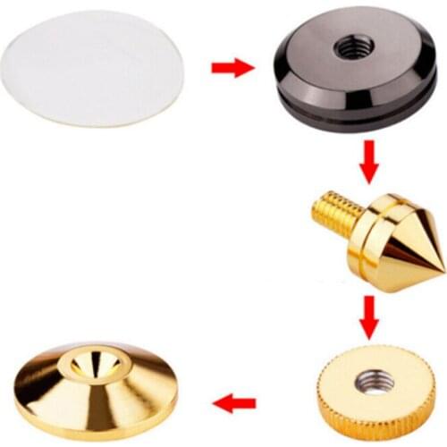 4pcs Portable Loudspeakers Spikes Loudspeakers Stand Speakers Stand Feet Foot Pad Spikes Pure Copper Gold Loudspeaker Box Spikes