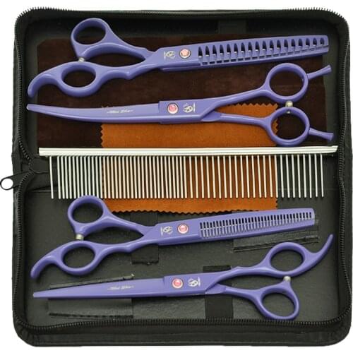 7.0" Dogs Hair Scissors Grooming Kit Pets Thinning Shears Japan 440C Animal Hairdressing Straight Curved Cutting Tesouras B0040A