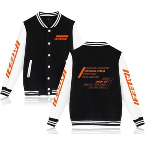 KPOP ATEEZ Album Hongjoong Seonghwa Yeosang San Mingi Wooyoung zip-up Baseball Uniform Fleece jacket Women Men Hoodie Sweatshirt