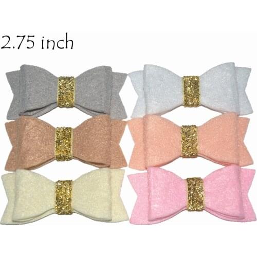 100 pcs/lot, 2.75" Felt bows with glitter gold center, Girls Spring Hair Bows for DIY Hair Accessories