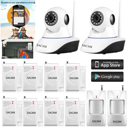 SACAM Wireless WiFi IP Camera Alarm System for Home office Security Smart Audio Video Monitoring Door Sensor PIR Motion Detector