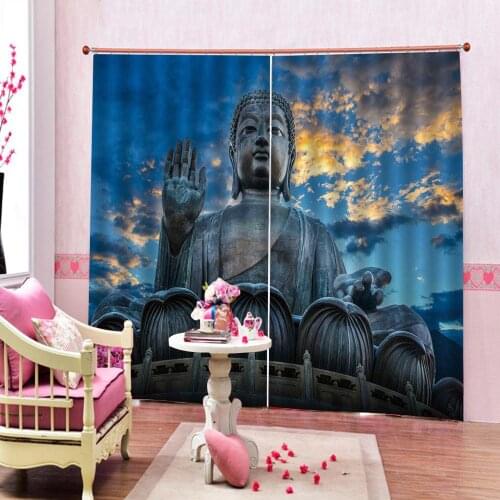 Zen Buddha Stone Carving Curtain Storm Clouds For Living room bedroom Blackout Window Drapes Decor Sets Customizable any size