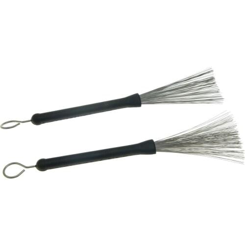KAISH A Set of 2 pcs Black Handle Retractable Metal Steel Wire Strands Jazz Drum Brushes