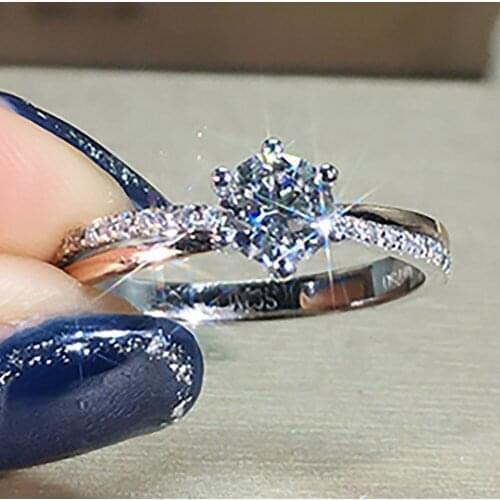 18K Au750 White Gold Women Wedding Party Engagement Ring 1 2 3 4 5 Carat Round Moissanite Diamond Ring Cross Trendy Classic Gift