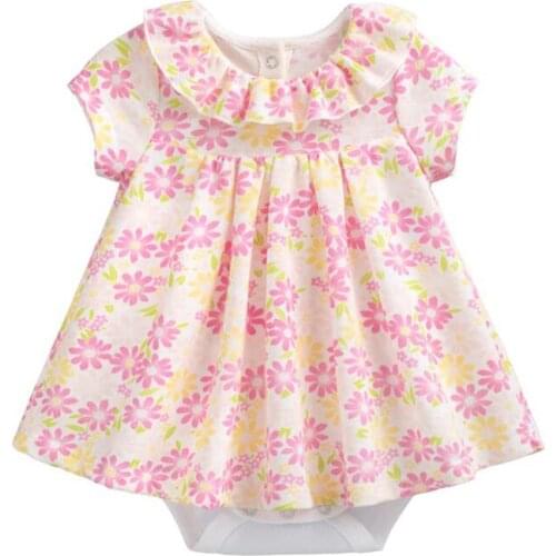 Baby Girl Jumpsuit 100% Cotton Short Sleeve Jumpsuit Princess Party Dance Printing Girls Children Clothing 6- 24M