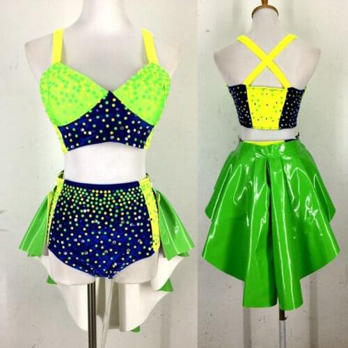 Multicolor Sexy Fluorescent Hot Rhinestone Bikini Set Bar Nightclub DJ DS Female Singer Pole Dance Performance Clothing DWY3267