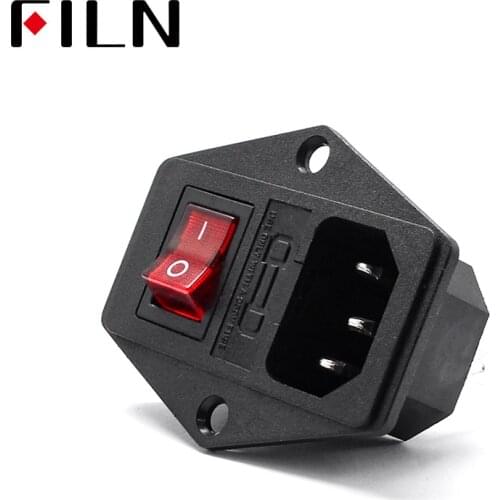 Red Rocker Switch AC Power Socket Fuse Switch Connector Plug Connector 3 Pins With 10A Fuse 15A 250VAC