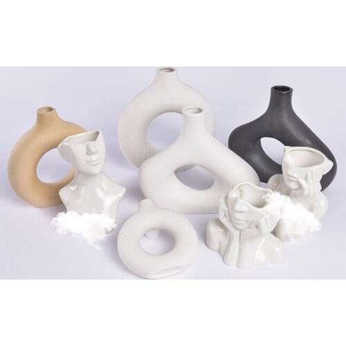 Creative Art Vase Nordic Style Modern Ceramic Arrangement Dried Flower Home Living Room Office Tabletop Decor Ornaments Vases