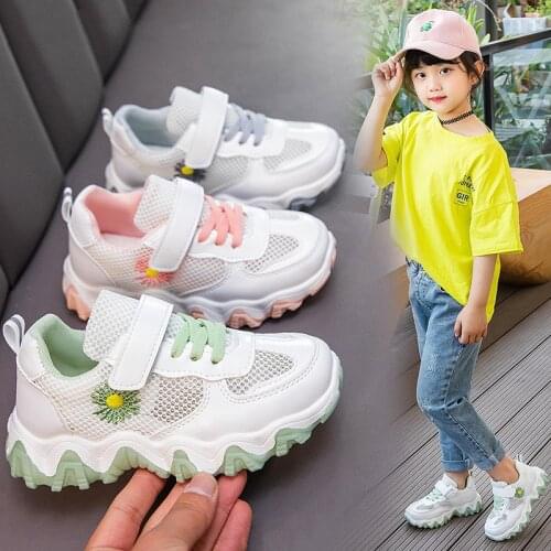 2020 girls sneaker shoes tennis sporty running shoe white small daisy flowers Childrens sports shoes little kids gym shose
