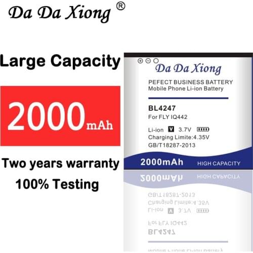 Da Da Xiong 2000mAh BL4247 Li-ion Phone Battery for FLY iq442 Quad Miracle 1 Battery
