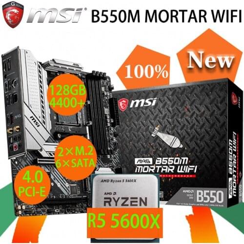 AM4 Motherboard MSI MAG B550M MORTAR WIFI + CPU AMD Ryzen 5 5600X Set DDR4 128GB 4400+ M.2 PCI-E 4.0 USB3 Placa-mãe New Desktop