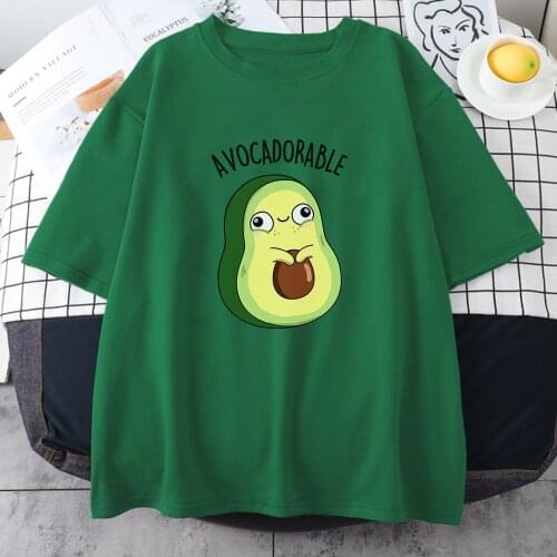 Cute Avocado Print T-Shirts Womens Fashion High Quality Streetwear Oversize Pattern Short Sleeved Fitted Big Size Tshirt Woman