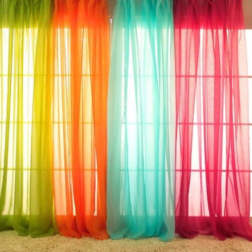 European American Style Multicolor Bay Window Screening Solid Door Curtains Drape Panel Sheer Tulle for Living Room