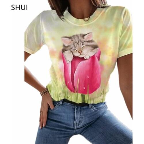 Fashion casual 3d cat print T-shirt O-neck short-sleeved top fun shirt 2021 new summer ladies music T-shirt unisex funny clothin