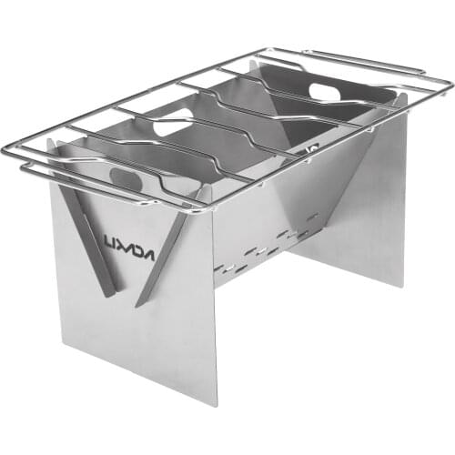 Wood Burning Stove Outdoor Portable Folding Stainless SteeCooking Stove with Grill Plate and Bellow For Camping