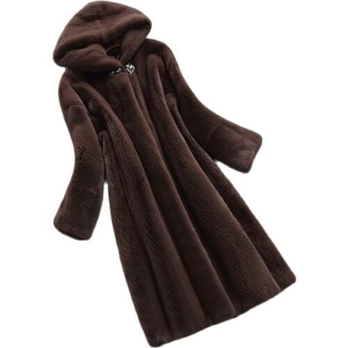 S-9XL New Fashion Faux Fur Coat Long Capped Mink Fur Overcoat Middle-aged and Old Mothers' Winter Clothing
