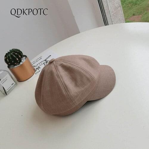 2021 Summer Autumn Hat New Women Cotton Berets Fashion South Korea Retro Simplicity Stripes Newsboy Cap Octagonal Hat QDKPOTC