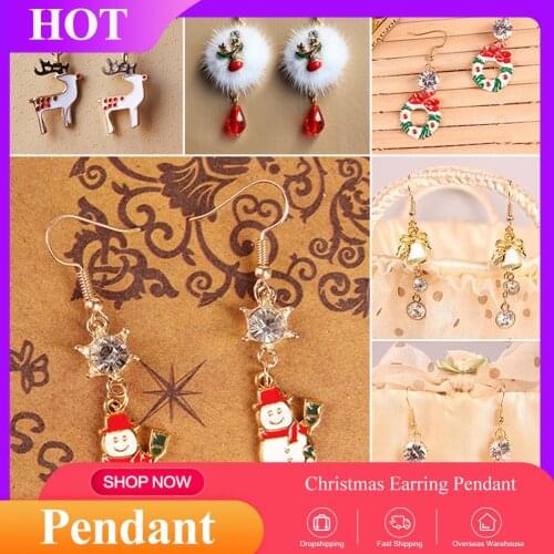 New Pompon Snowflake Crystal Reindeer Santa Claus Christmas Earrings For Women Fashion Jewelry