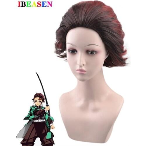 Kamado Tanjirou Cosplay Wig Blade of Demon Slayer Kimetsu no Yaiba Halloween Anime Short Synthetic Hair