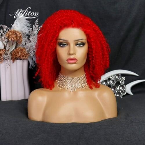 ALIFITOV Red Lace Front Wigs Kinky Curly Human Hair Wigs Hd Transparent Lace Wigs With For Women